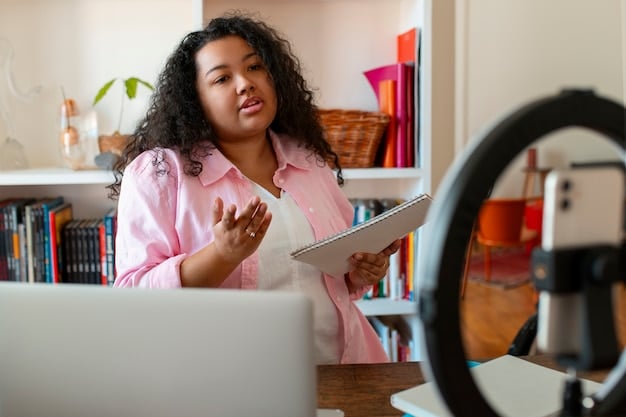 A person working on a social media marketing campaign for their online course, showing the use of various platforms and tools for promotion.