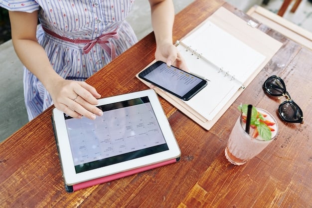 A digital calendar on a tablet displaying a freelancer's meticulously planned schedule for the week, with color-coded tasks and time blocks for work, breaks, and personal activities.