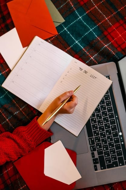A close-up image of a freelancer's hand writing down tasks and timelines on a notepad, surrounded by project documents and a laptop, representing the planning phase of project scoping.