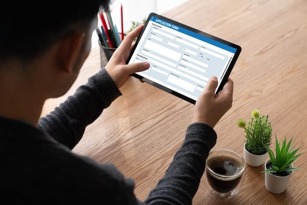 A close-up of a client intake form on a tablet, with fields for project details, contact information, and client goals. The form appears clean and well-organized.