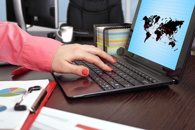 A laptop screen displaying a brokerage account interface with various stock options and charts. A hand hovers over the trackpad, ready to make a trade.