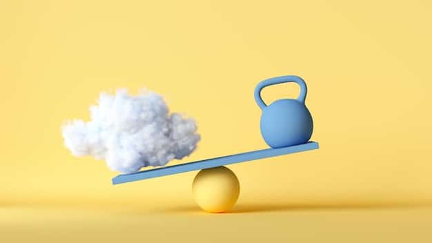 A balanced scale with money bags on one side representing potential gains, and storm clouds on the other side symbolizing potential risks.