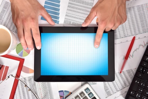 A person taking a risk assessment questionnaire on a tablet, with various investment options displayed on a nearby screen.