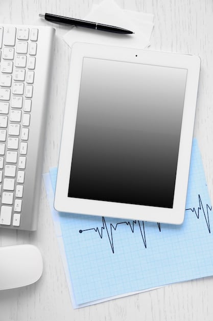 A digital chart showing the increasing trend of healthcare costs over the years, displayed on a tablet.