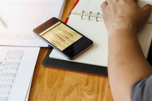 A person using a budgeting app on their smartphone, with graphs showing income, expenses, and savings. The app displays categories relevant to car ownership, such as 'Car Payment,' 'Insurance,' and 'Maintenance.'