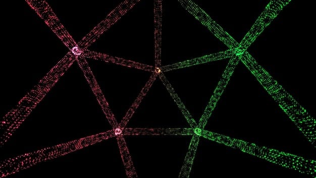 A visual representation of polymorphic malware, with glowing green and blue nodes connected by intricate lines, depicting its constantly changing nature within a digital network.