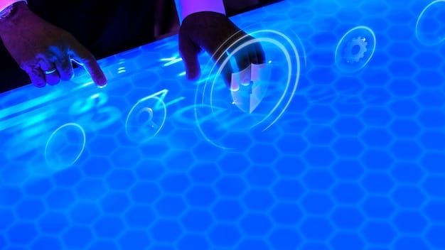 A person's hand holding a smartphone, shielded by a glowing, intricate digital security dome, symbolizing personal cybersecurity protection. The background shows a modern, secure home environment.