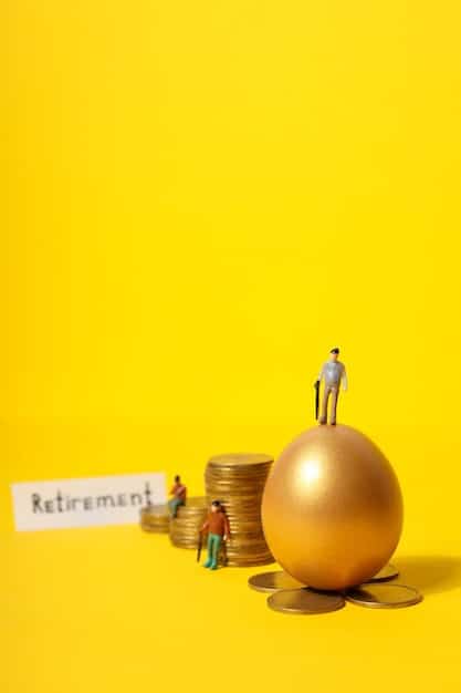 A visual representation of a retirement savings journey, with a graph showing compounding growth over time and icons representing different retirement accounts like 401(k) and IRA.