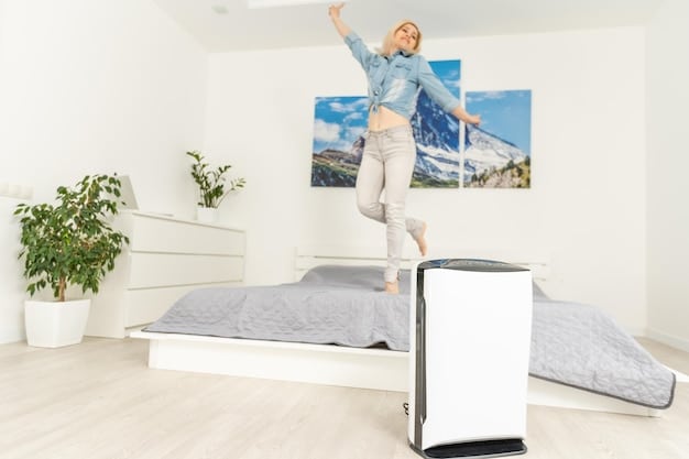 An air purifier running silently in a bright, clean living room, symbolizing clean indoor air.