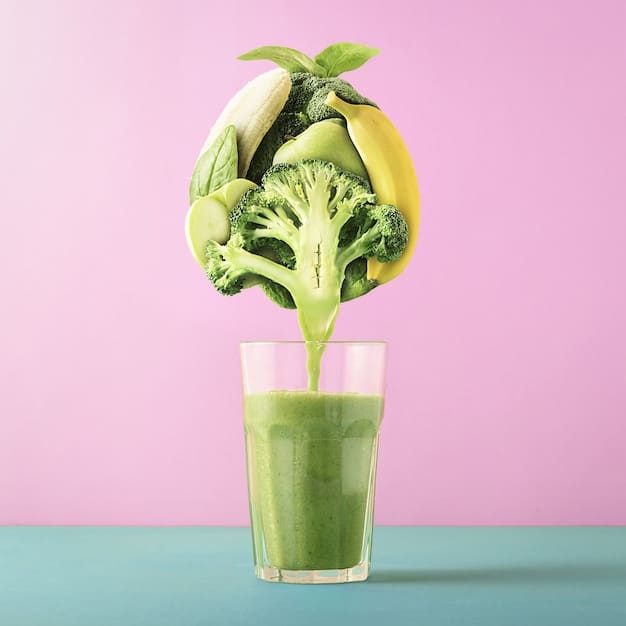 A vibrant green smoothie with various fruits and vegetables, symbolizing healthy dietary changes.