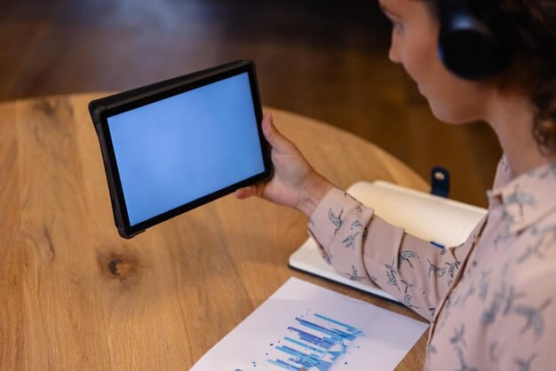 A digital dashboard displaying a student's SAT scores with charts and performance analytics. A congratulatory message is visible on the screen.