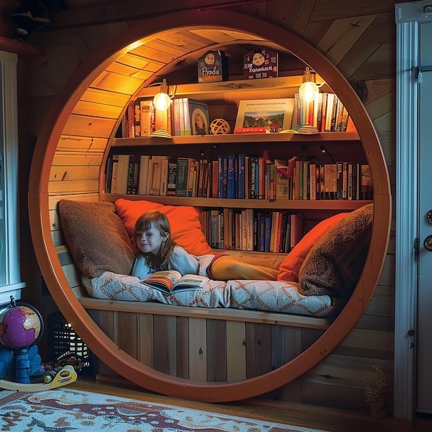 A comfortable reading nook with a person (age ambiguous) engrossed in a book, surrounded by shelves of diverse books, conveying a sense of quiet enjoyment and lifelong learning.