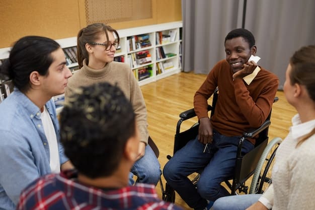 A school counselor actively engaging with a diverse group of students in a supportive and inclusive setting, emphasizing mental well-being and student support.