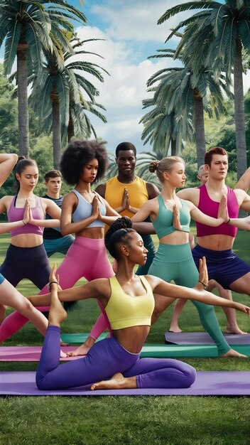 A diverse group of people engaged in various low-impact physical activities like yoga, swimming, and walking, illustrating improved mobility and a healthy lifestyle thanks to new chronic pain treatments. The setting is bright and encouraging.