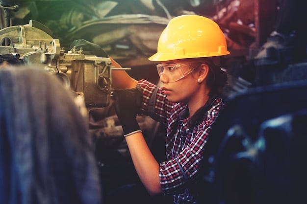 A young adult passionately immersed in a vocational training program, operating advanced machinery, with diverse students collaborating in a modern workshop in the background, illustrating expanded educational pathways.