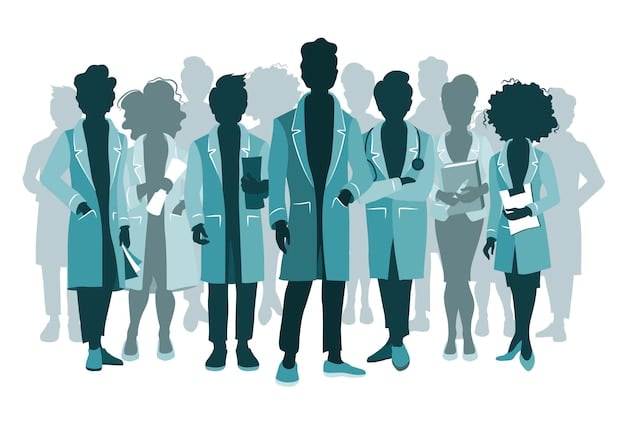 A diverse group of people in professional attire, some wearing stethoscopes or holding books, symbolizing various public service professions that qualify for PSLF. The image conveys dedication and community.