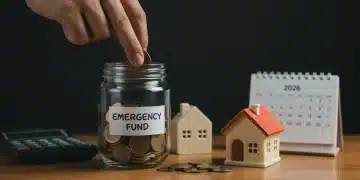 Hand placing coins into an emergency fund jar for 2026 financial security