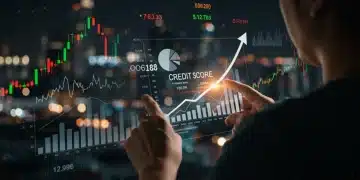 Person analyzing credit report with FICO score increase